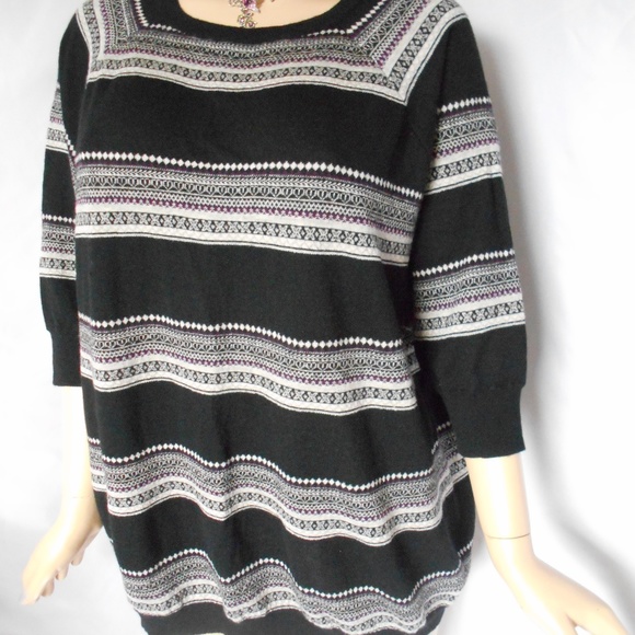 NWT $330 AUTUMN CASHMERE 100% Cashmere Black Combo Fairisle Tunic S/M GORGEOUS! - Picture 6 of 8